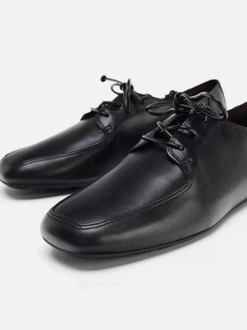 Zara LOW HEEL LEATHER LACE-UP SHOES